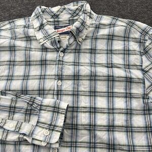 Johnnie O Button Down Shirt Mens M Checkered Plaid Pocket White Blue LS EUC
